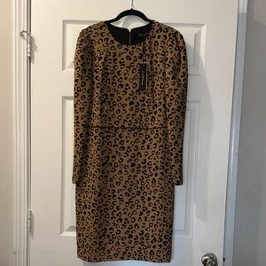 Donna Karan Brown and Black Animal Print Long Sleeve Dress